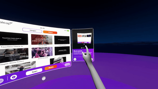 VR hands search through a menu in mid-air