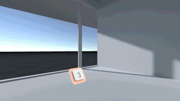 Virtual hand pressing a button that lights up when pushed