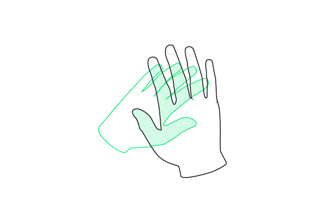 Graphic illustrating one hand occluding the other which may cause tracking issues