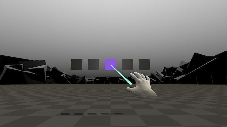 A hand with a ray extending from it, pointing to a purple square