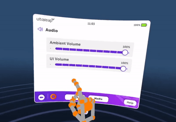 Image of hand in virtual reality using a slider