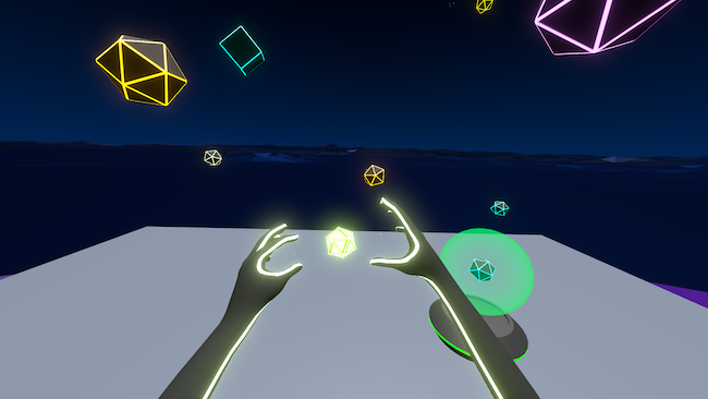 Image showing virtual hands and virtual objects in a VR scene