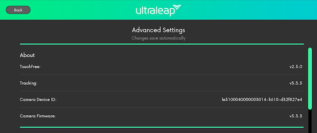 TouchFree Advanced Settings