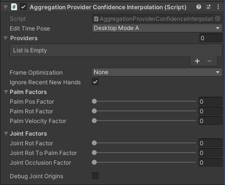 Screenshot of the aggregation provider script in the inspector.