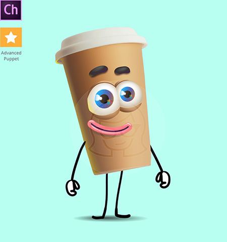 A cartoon coffee cup character