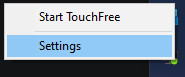 TouchFree Tray Icon Settings